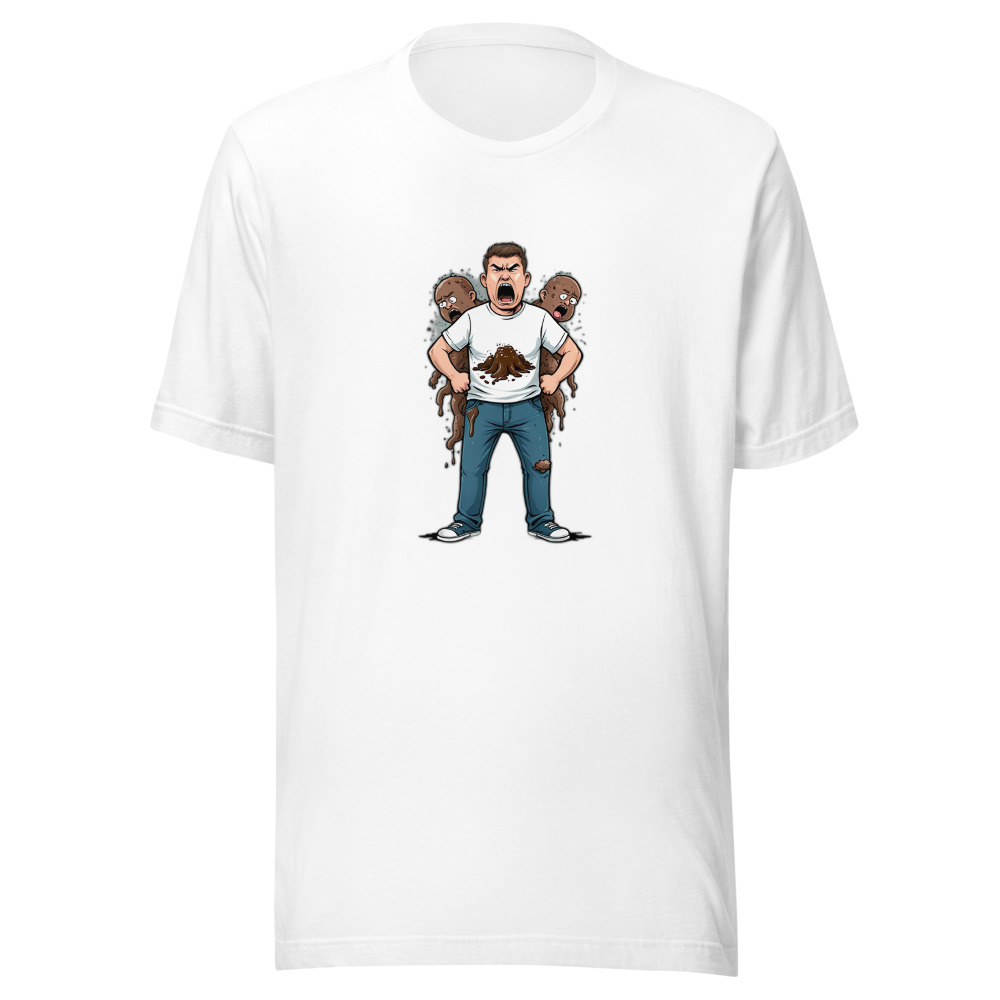 Angry Man With Poop On Shirt And Babies Clinging Cartoon