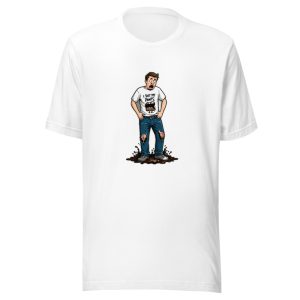 Horrified Man White Tee Poop Puddle