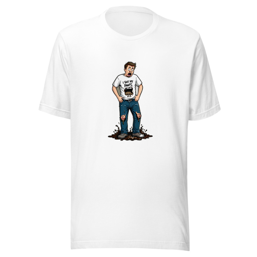 Horrified Man White Tee Poop Puddle