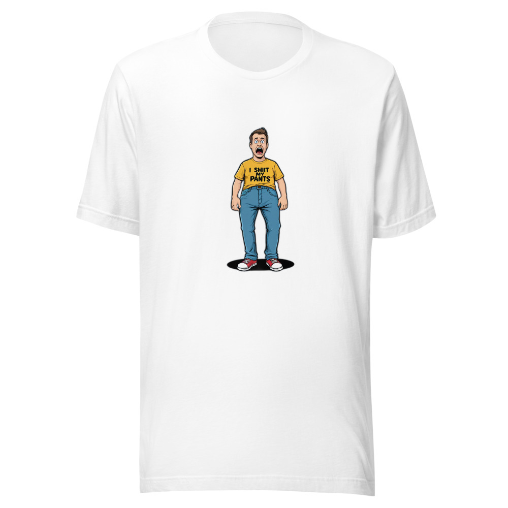 Shocked Man Yellow Tee Red Sneakers