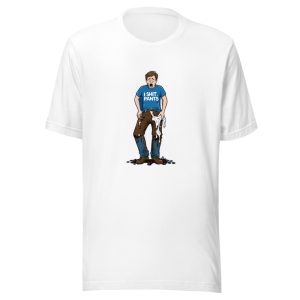 Shocked Man Blue Tee Poop Dripping Down Pants