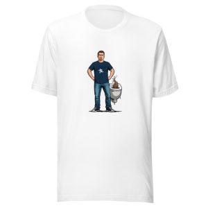 Man Standing Next To Toilet With Poop Swirl