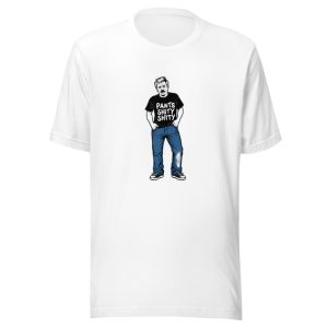 Man Wearing Pants Shitty Shitty Shirt Blue Background