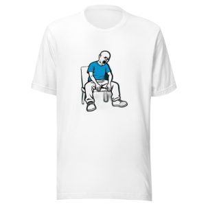 Screaming Bald Man Straining On Chair