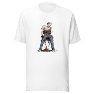 Man With Brown Shirt Ripped Jeans Poop Gushing Out Of Body