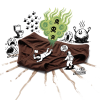 Brown briefs under a green skull stink cloud; doodled hazmat worker saying TOO LATE, BIOHAZARD sign, flies, crying faces